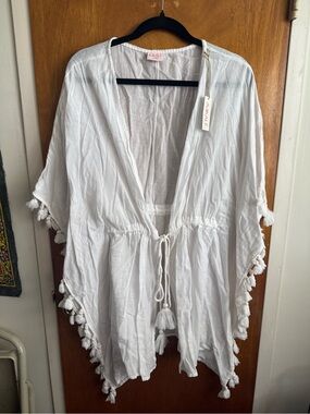 AMALE White Tassel Beach Coverup - Lightweight Swim Wrap